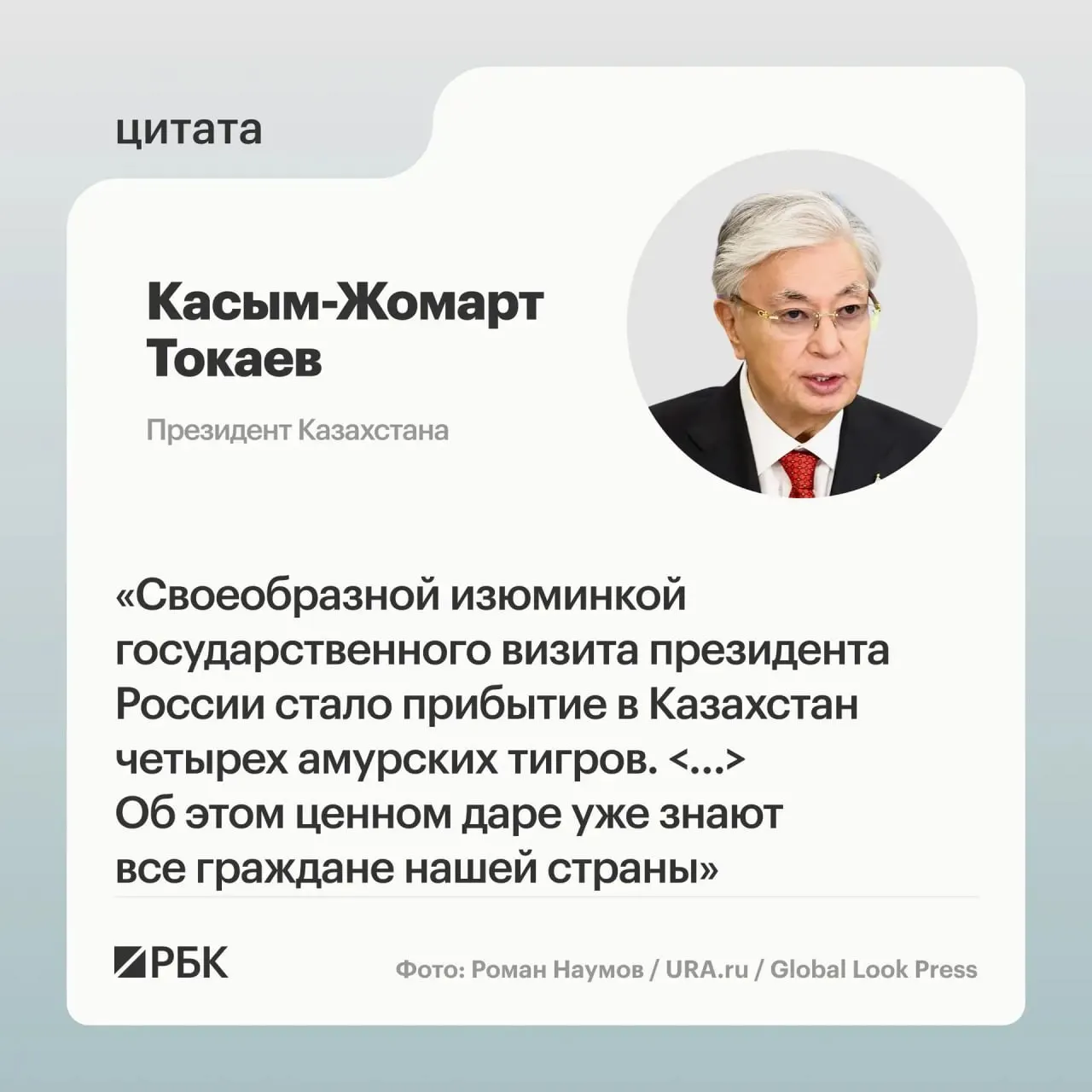 После обращения Казахстана о помощи в возрождении вида Россия подарила республике семейство амурских тигров; президентам двух стран показали презентацию о животных.