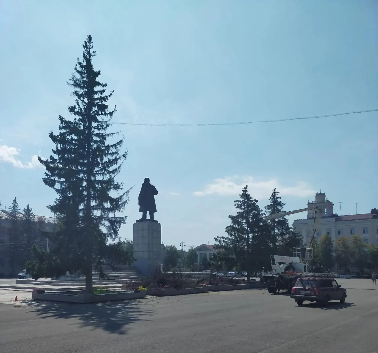 На центральной площади Кургана вырубили заболевшие ели; замену планируют шестиметровые 10-летние ели, саженцы привезут из Златоуста.
